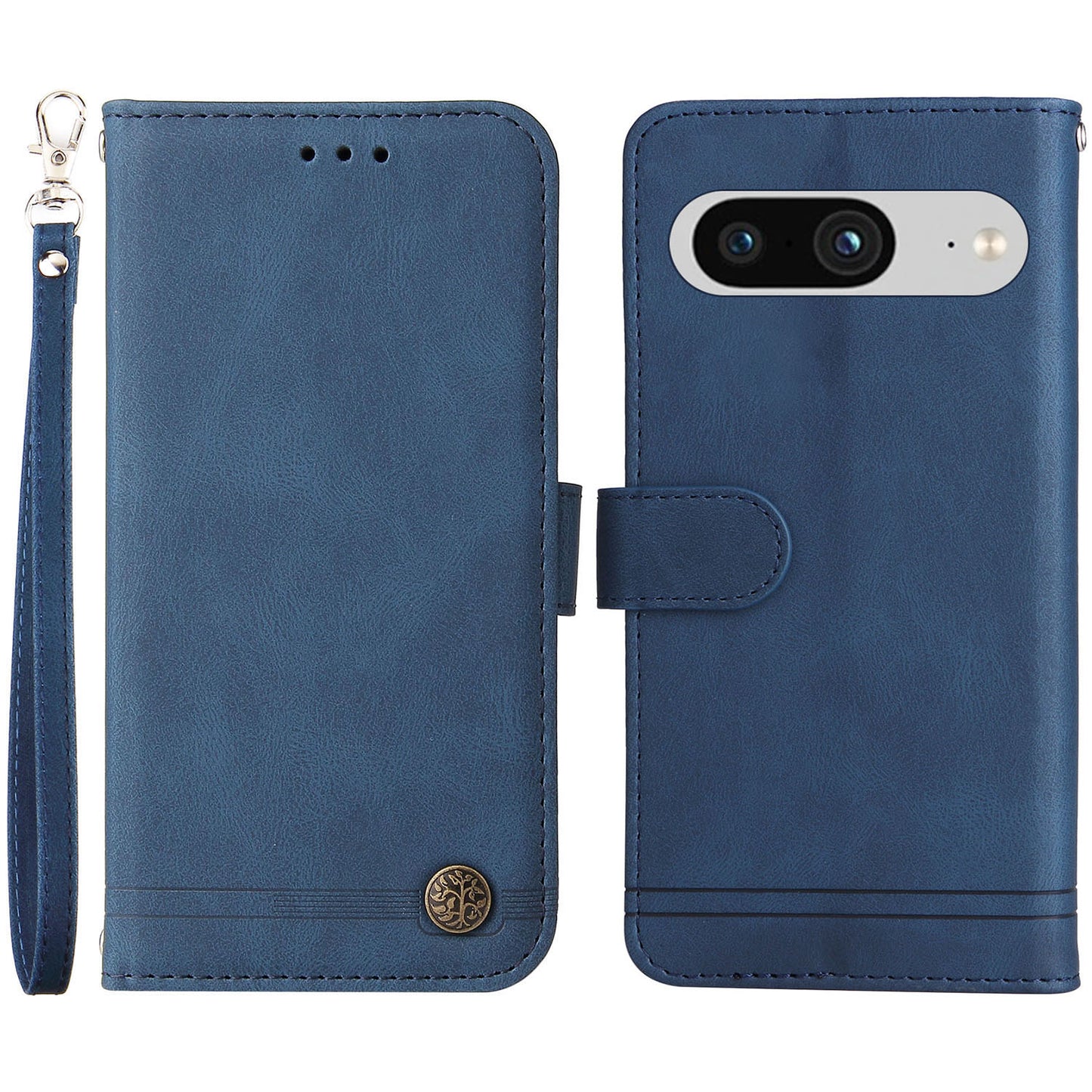 Protective Phone Cover for Google Pixel 8 , Imprinted Lines Stand Skin-touch Wallet PU Leather Case