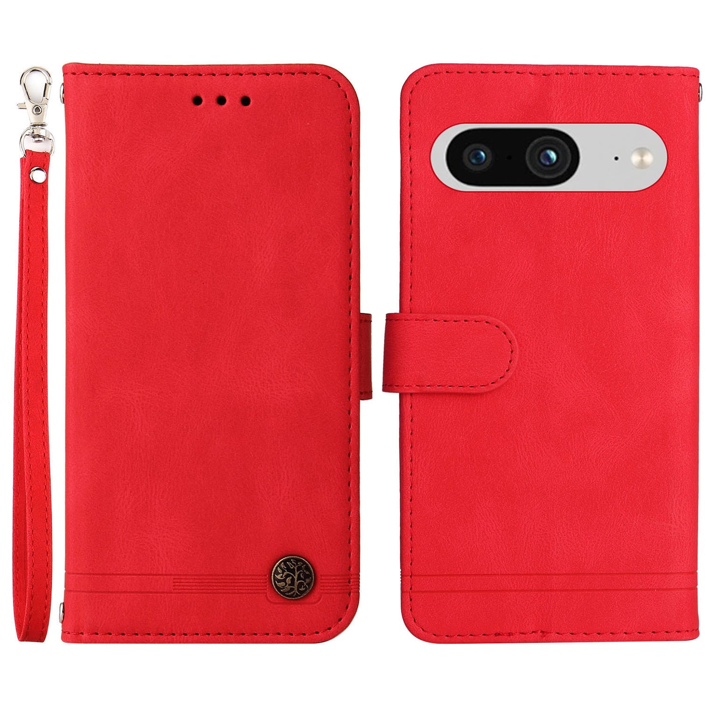 Protective Phone Cover for Google Pixel 8 , Imprinted Lines Stand Skin-touch Wallet PU Leather Case