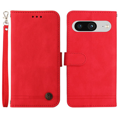 Protective Phone Cover for Google Pixel 8 , Imprinted Lines Stand Skin-touch Wallet PU Leather Case