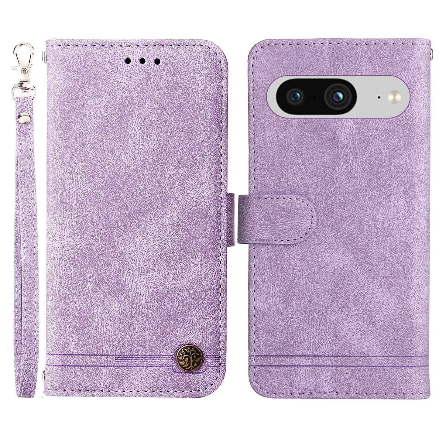 Protective Phone Cover for Google Pixel 8 , Imprinted Lines Stand Skin-touch Wallet PU Leather Case