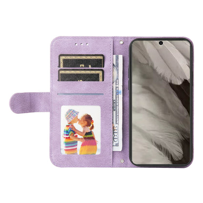 Protective Phone Cover for Google Pixel 8 , Imprinted Lines Stand Skin-touch Wallet PU Leather Case