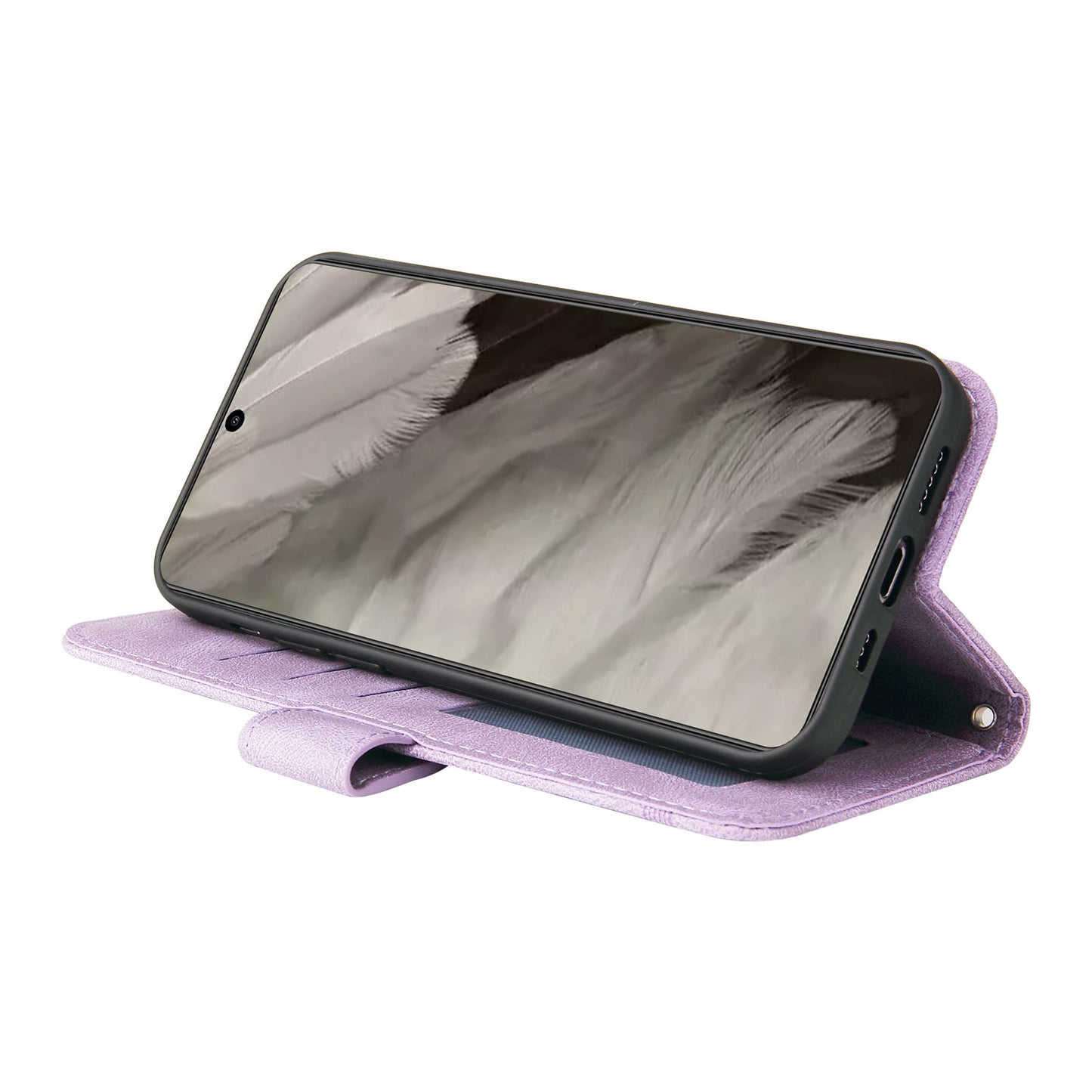 Protective Phone Cover for Google Pixel 8 , Imprinted Lines Stand Skin-touch Wallet PU Leather Case