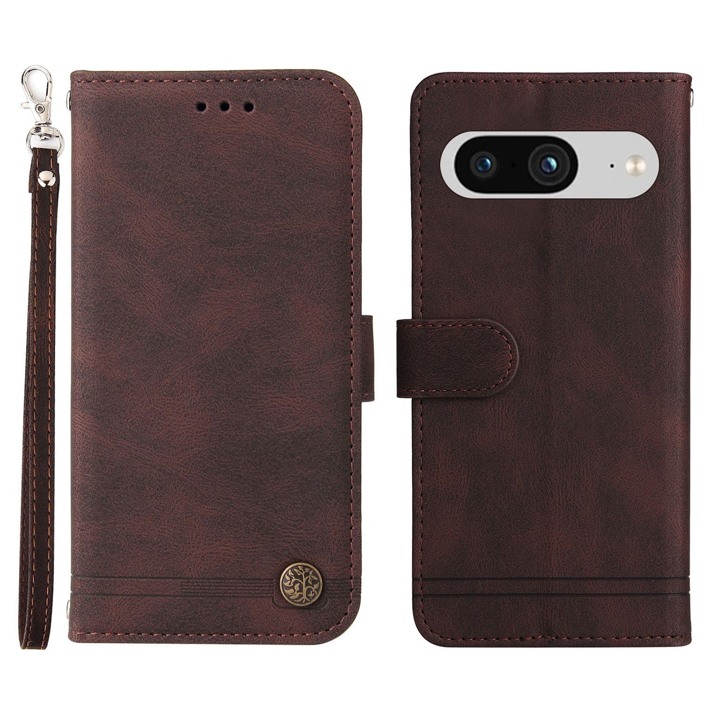 Protective Phone Cover for Google Pixel 8 , Imprinted Lines Stand Skin-touch Wallet PU Leather Case