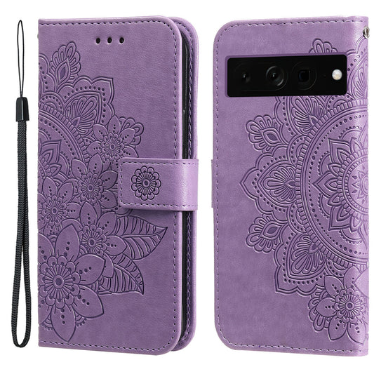 For Google Pixel 7 Pro 5G Stand Phone Cover Magnetic PU Leather Case Flower Imprinting Wallet