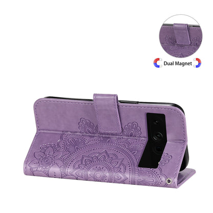 For Google Pixel 7 Pro 5G Stand Phone Cover Magnetic PU Leather Case Flower Imprinting Wallet