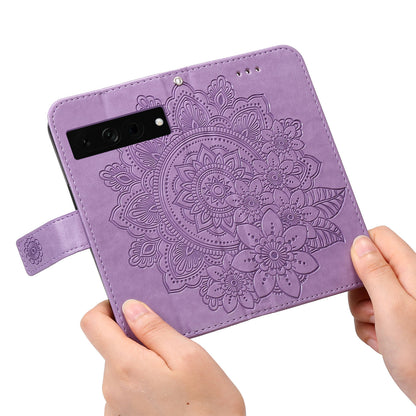 For Google Pixel 7 Pro 5G Stand Phone Cover Magnetic PU Leather Case Flower Imprinting Wallet