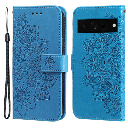 For Google Pixel 7 Pro 5G Stand Phone Cover Magnetic PU Leather Case Flower Imprinting Wallet