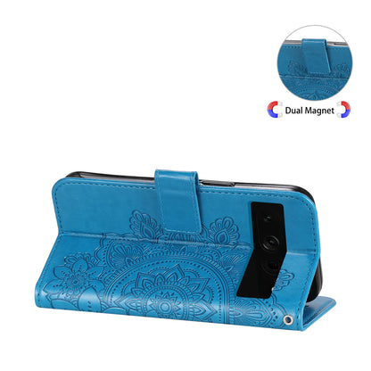 For Google Pixel 7 Pro 5G Stand Phone Cover Magnetic PU Leather Case Flower Imprinting Wallet