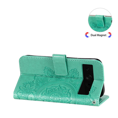 For Google Pixel 7 Pro 5G Stand Phone Cover Magnetic PU Leather Case Flower Imprinting Wallet