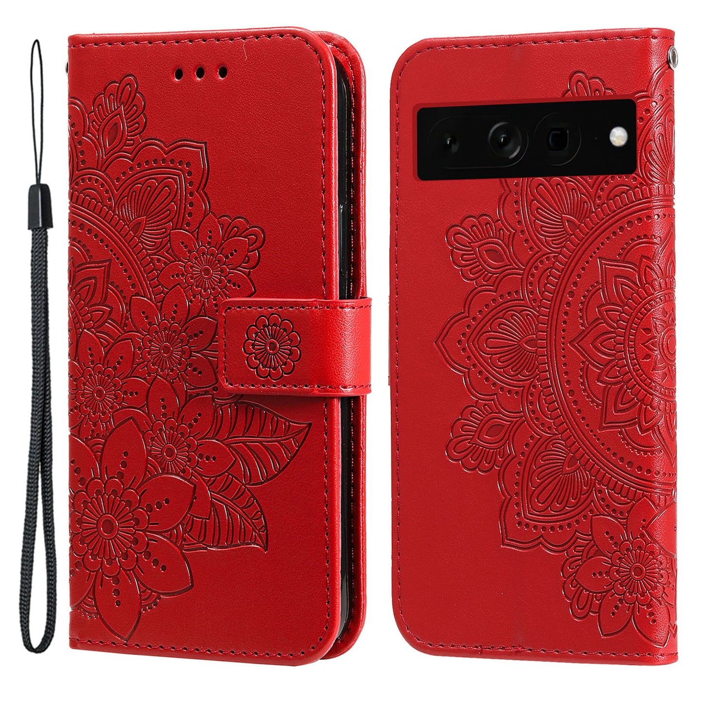 For Google Pixel 7 Pro 5G Stand Phone Cover Magnetic PU Leather Case Flower Imprinting Wallet