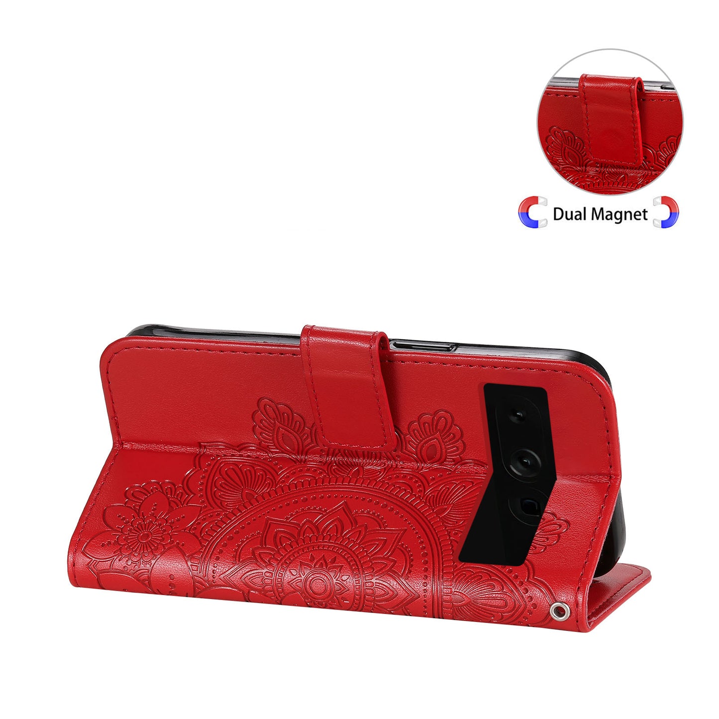 For Google Pixel 7 Pro 5G Stand Phone Cover Magnetic PU Leather Case Flower Imprinting Wallet