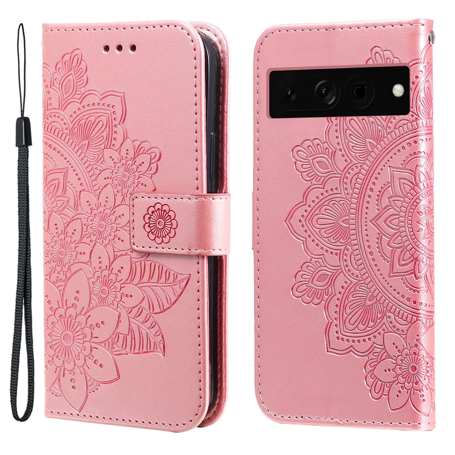 For Google Pixel 7 Pro 5G Stand Phone Cover Magnetic PU Leather Case Flower Imprinting Wallet