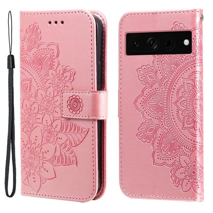 For Google Pixel 7 Pro 5G Stand Phone Cover Magnetic PU Leather Case Flower Imprinting Wallet