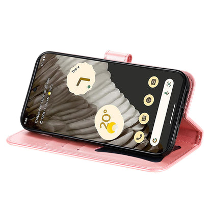 For Google Pixel 7 Pro 5G Stand Phone Cover Magnetic PU Leather Case Flower Imprinting Wallet