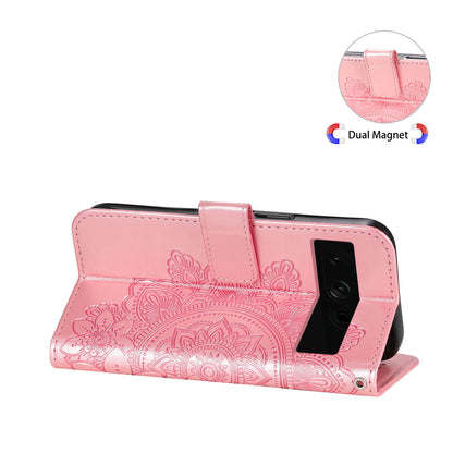 For Google Pixel 7 Pro 5G Stand Phone Cover Magnetic PU Leather Case Flower Imprinting Wallet