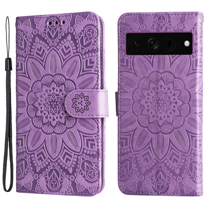 For Google Pixel 7 Pro 5G PU Leather Sunflower Imprinted Phone Case Flip Stand Wallet Cover