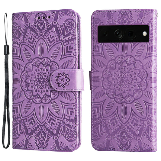 For Google Pixel 7 Pro 5G PU Leather Sunflower Imprinted Phone Case Flip Stand Wallet Cover