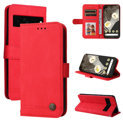 For Google Pixel 7 Pro 5G Dustproof Wallet Phone Case Imprinted Lines Stand Skin-touch PU Leather+TPU Cover