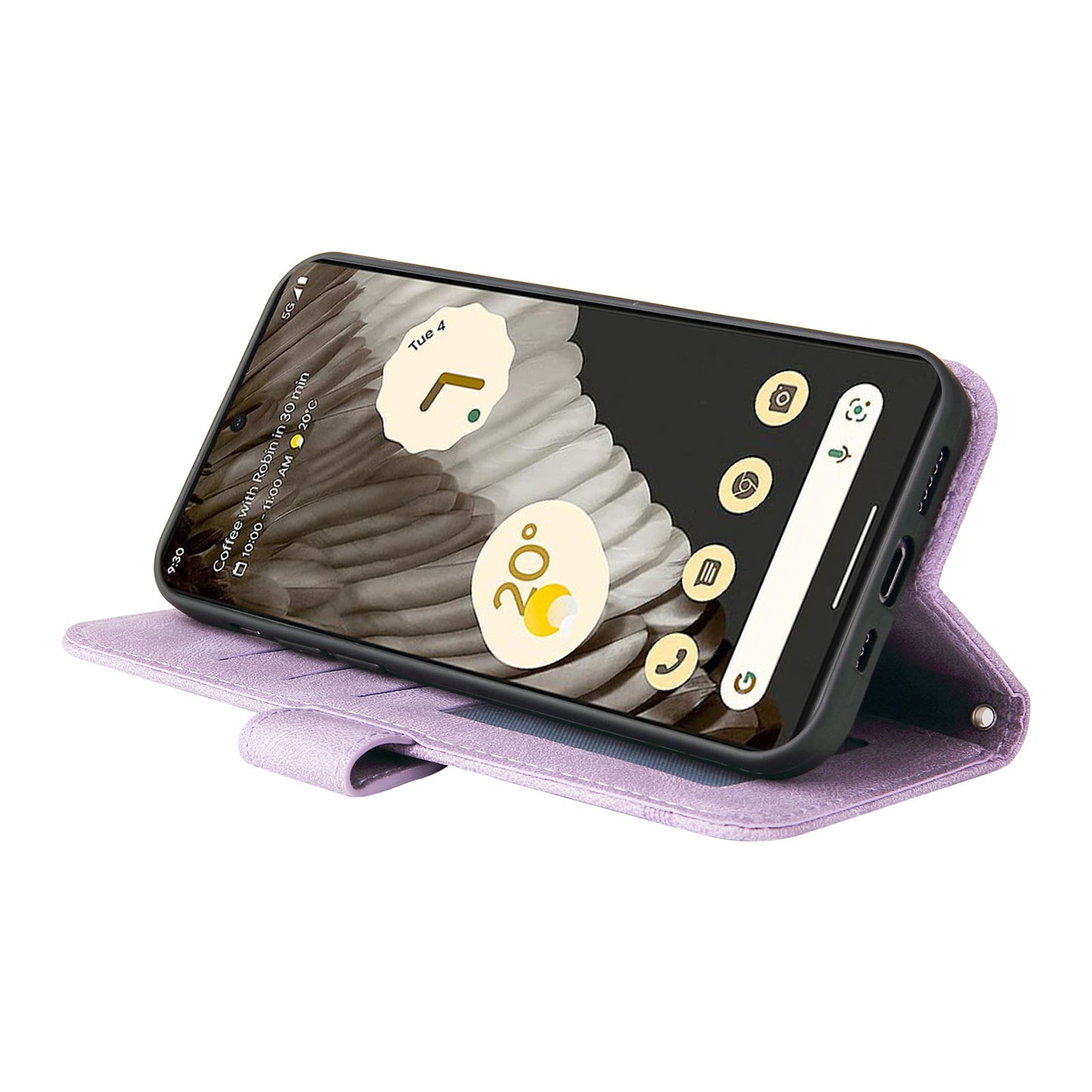 For Google Pixel 7 Pro 5G Dustproof Wallet Phone Case Imprinted Lines Stand Skin-touch PU Leather+TPU Cover