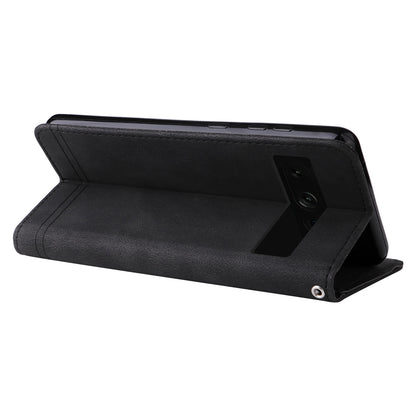 For Google Pixel 7 Pro 5G Dustproof Wallet Phone Case Imprinted Lines Stand Skin-touch PU Leather+TPU Cover