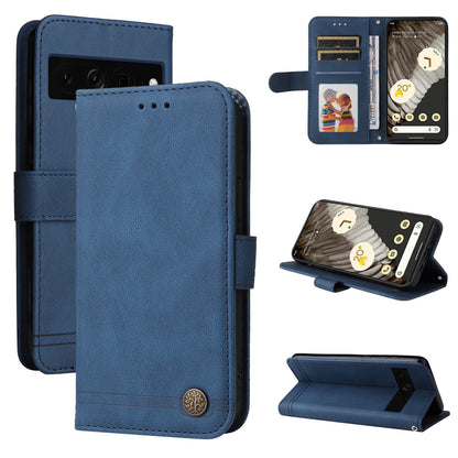 For Google Pixel 7 Pro 5G Dustproof Wallet Phone Case Imprinted Lines Stand Skin-touch PU Leather+TPU Cover