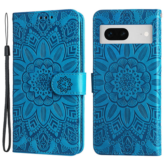 For Google Pixel 7 5G PU Leather Wallet Cover Sunflower Imprinted Flip Stand Case