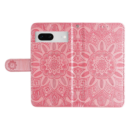 For Google Pixel 7 5G PU Leather Wallet Cover Sunflower Imprinted Flip Stand Case