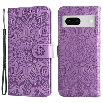 For Google Pixel 7 5G PU Leather Wallet Cover Sunflower Imprinted Flip Stand Case