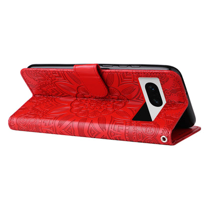 For Google Pixel 7 5G PU Leather Wallet Cover Sunflower Imprinted Flip Stand Case