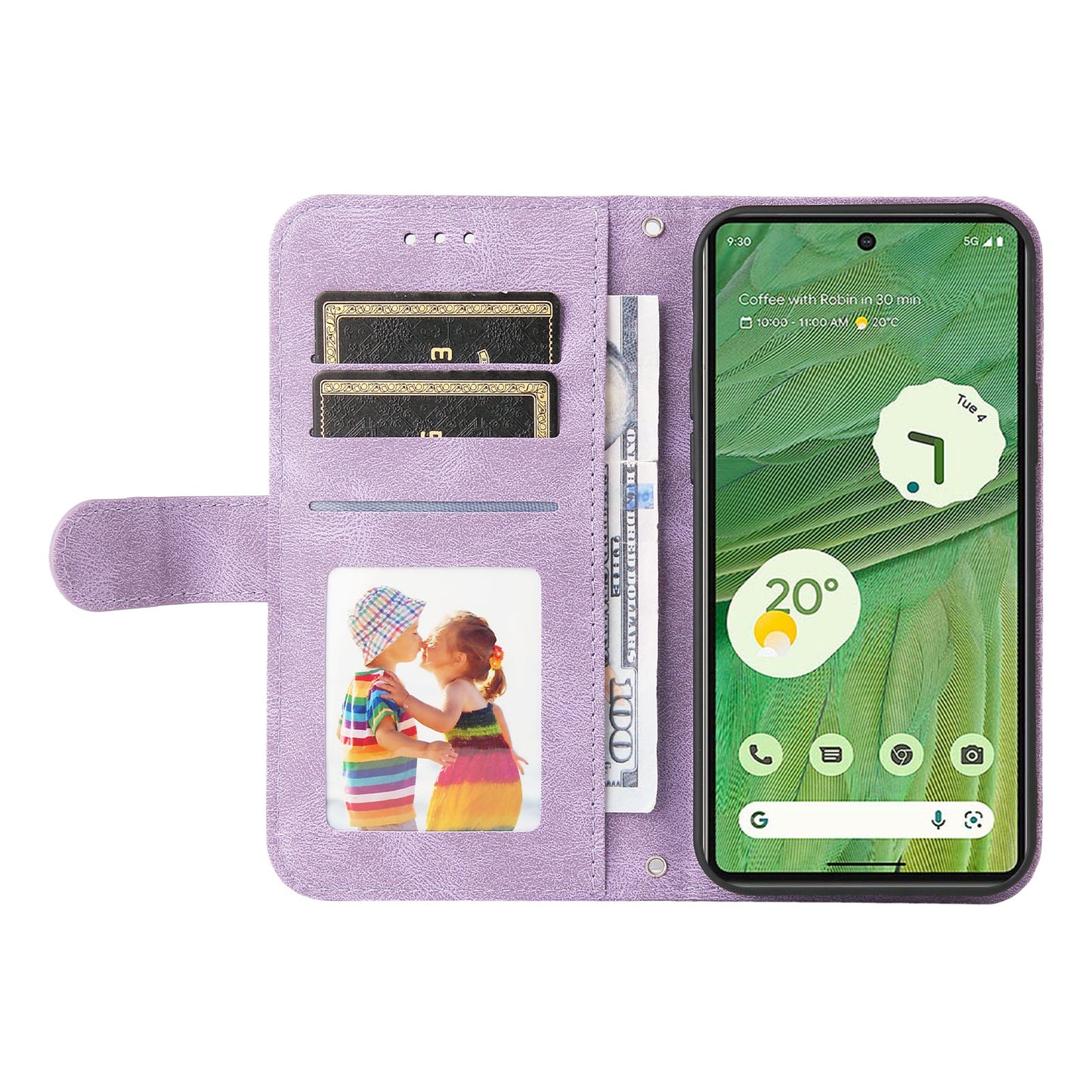 For Google Pixel 7 5G Anti-Scratch Phone Stand Case Wallet Imprinted Lines Stand Skin-touch Leather Cover