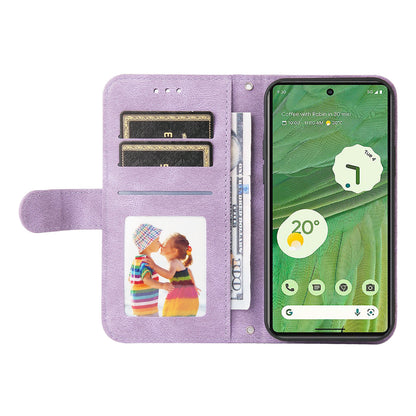 For Google Pixel 7 5G Anti-Scratch Phone Stand Case Wallet Imprinted Lines Stand Skin-touch Leather Cover