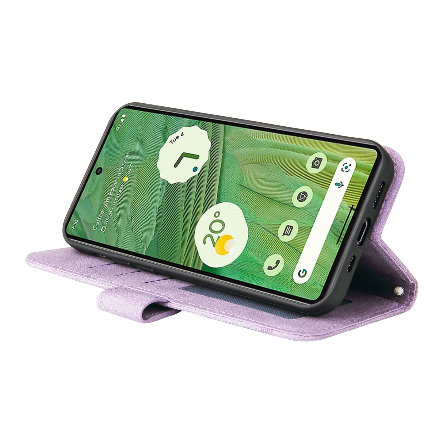 For Google Pixel 7 5G Anti-Scratch Phone Stand Case Wallet Imprinted Lines Stand Skin-touch Leather Cover