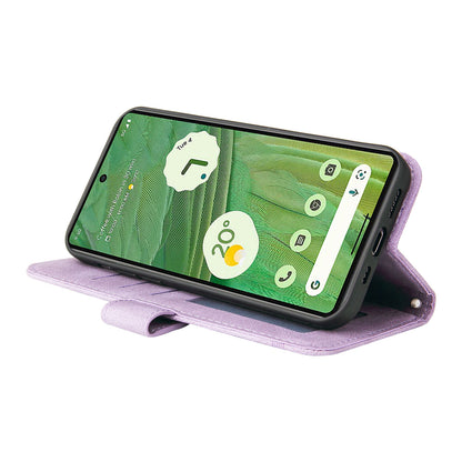 For Google Pixel 7 5G Anti-Scratch Phone Stand Case Wallet Imprinted Lines Stand Skin-touch Leather Cover