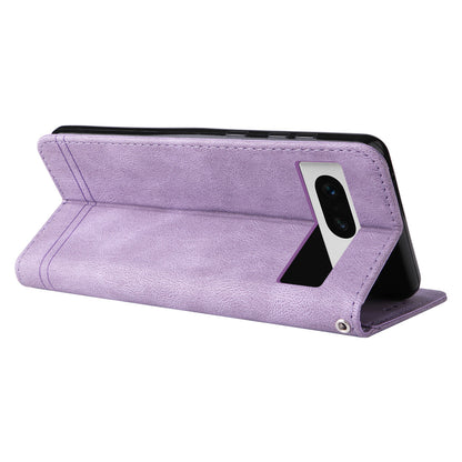 For Google Pixel 7 5G Anti-Scratch Phone Stand Case Wallet Imprinted Lines Stand Skin-touch Leather Cover