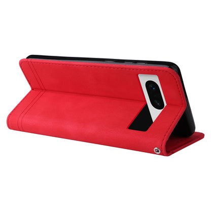 For Google Pixel 7 5G Anti-Scratch Phone Stand Case Wallet Imprinted Lines Stand Skin-touch Leather Cover