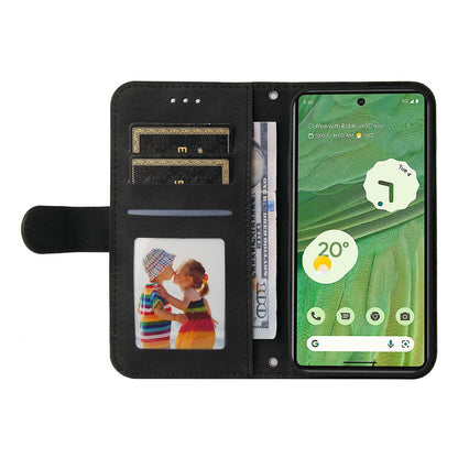 For Google Pixel 7 5G Anti-Scratch Phone Stand Case Wallet Imprinted Lines Stand Skin-touch Leather Cover