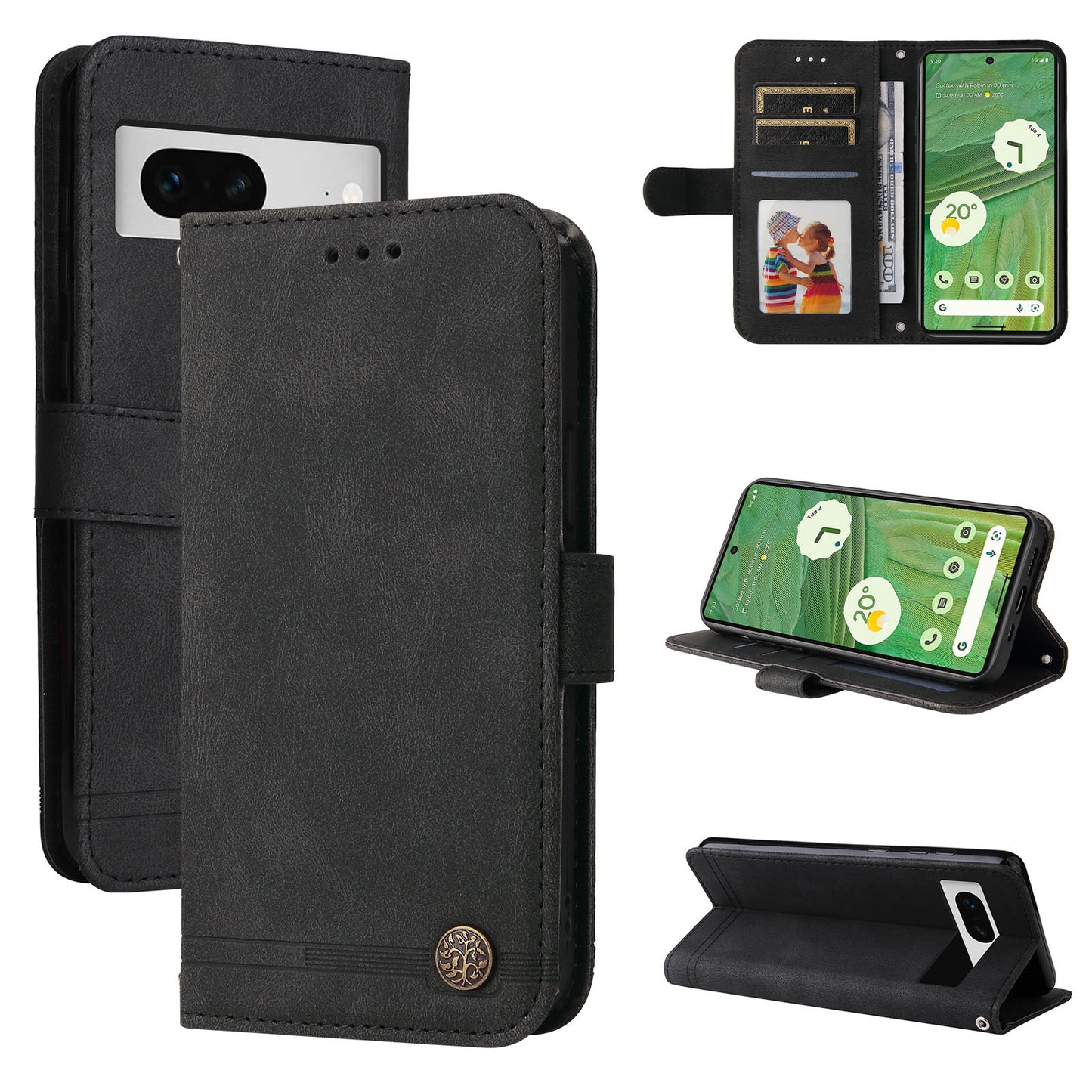 For Google Pixel 7 5G Anti-Scratch Phone Stand Case Wallet Imprinted Lines Stand Skin-touch Leather Cover