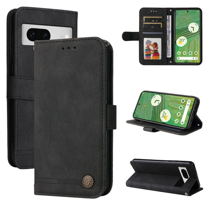 For Google Pixel 7 5G Anti-Scratch Phone Stand Case Wallet Imprinted Lines Stand Skin-touch Leather Cover