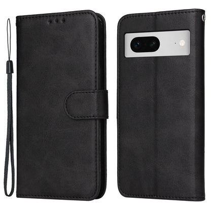 For Google Pixel 7 5G Calf Texture Phone Cover Wallet Stand Shockproof Case with Strap
