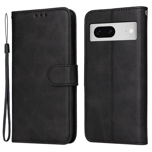 For Google Pixel 7 5G Calf Texture Phone Cover Wallet Stand Shockproof Case with Strap