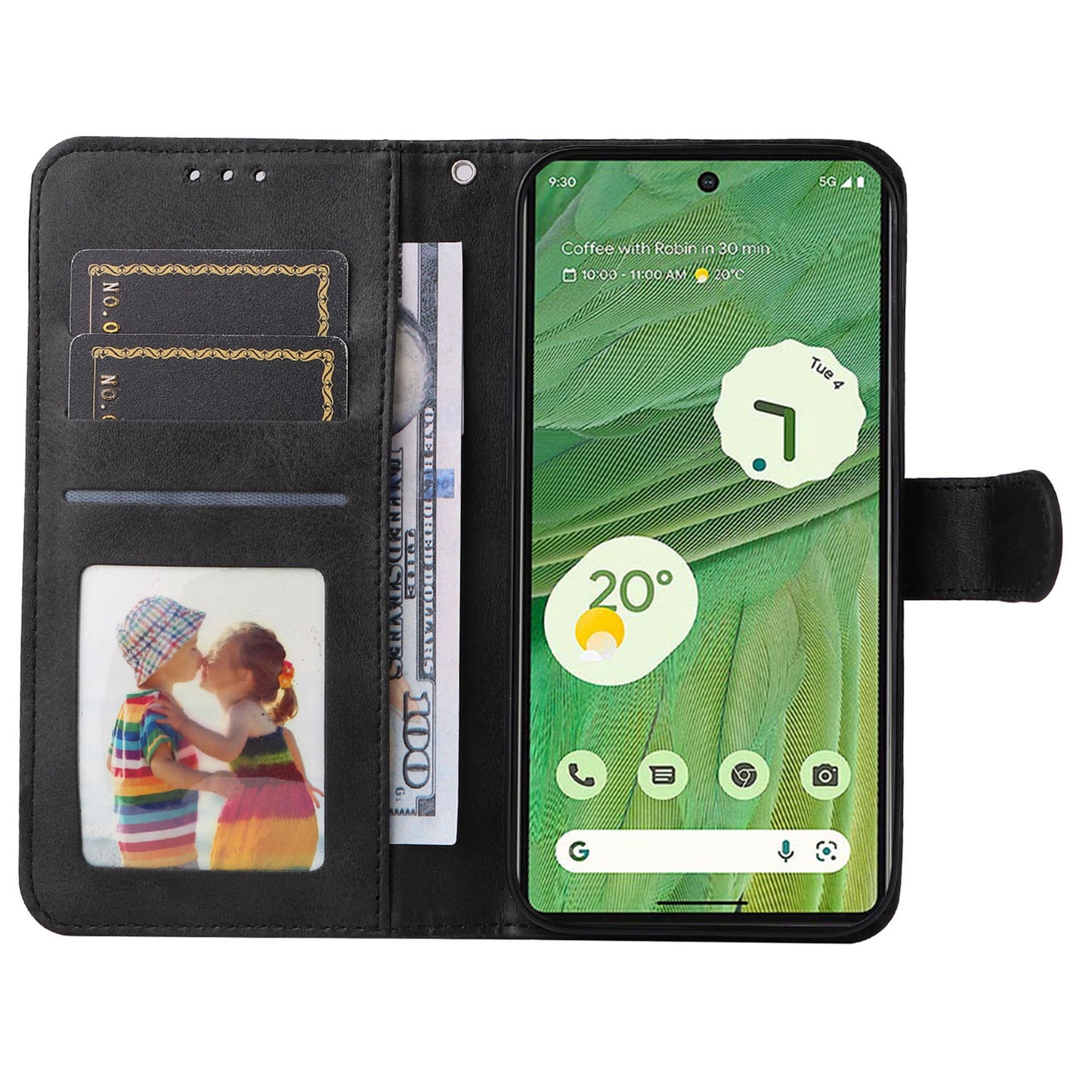 For Google Pixel 7 5G Calf Texture Phone Cover Wallet Stand Shockproof Case with Strap