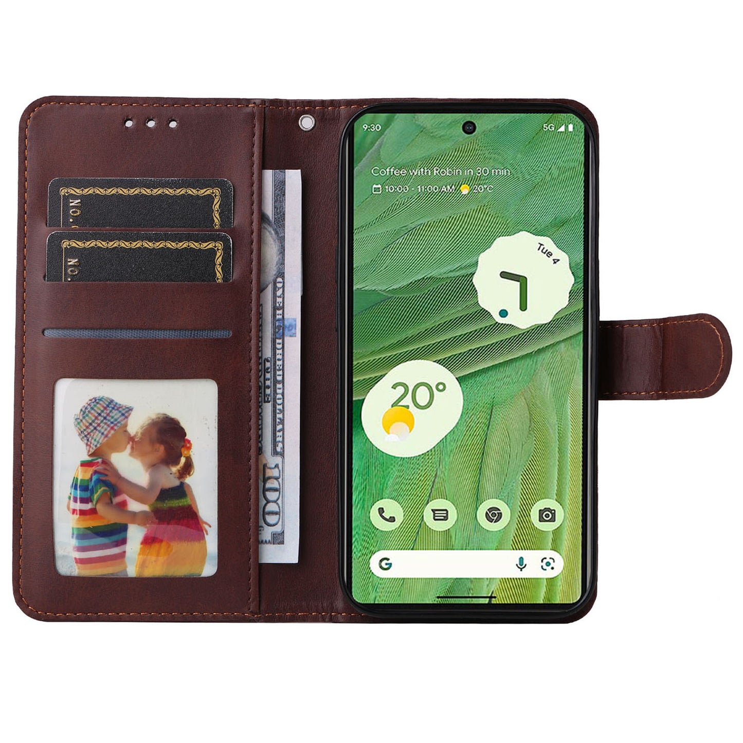 For Google Pixel 7 5G Calf Texture Phone Cover Wallet Stand Shockproof Case with Strap