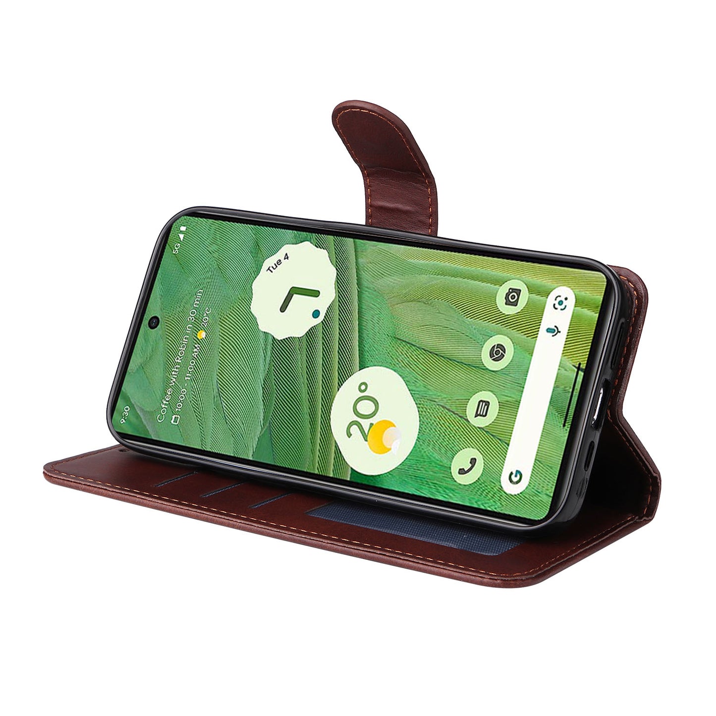 For Google Pixel 7 5G Calf Texture Phone Cover Wallet Stand Shockproof Case with Strap