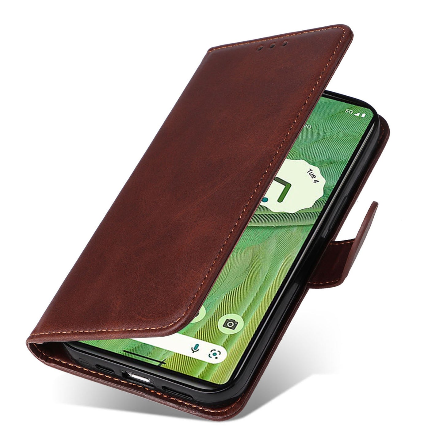 For Google Pixel 7 5G Calf Texture Phone Cover Wallet Stand Shockproof Case with Strap