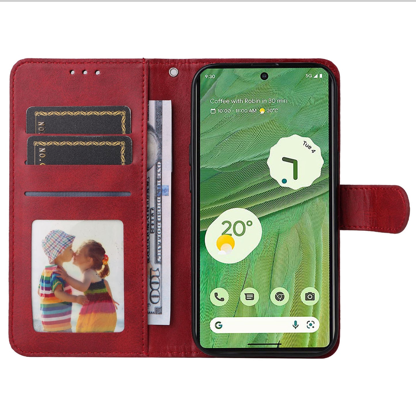 For Google Pixel 7 5G Calf Texture Phone Cover Wallet Stand Shockproof Case with Strap