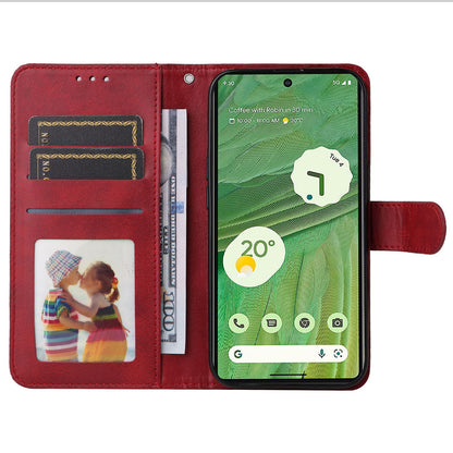 For Google Pixel 7 5G Calf Texture Phone Cover Wallet Stand Shockproof Case with Strap