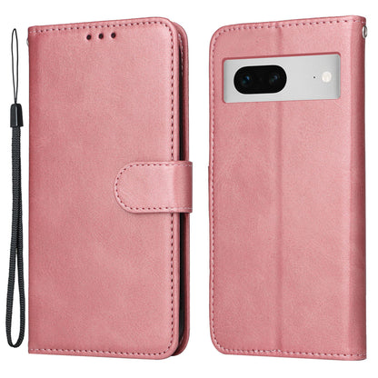 For Google Pixel 7 5G Calf Texture Phone Cover Wallet Stand Shockproof Case with Strap