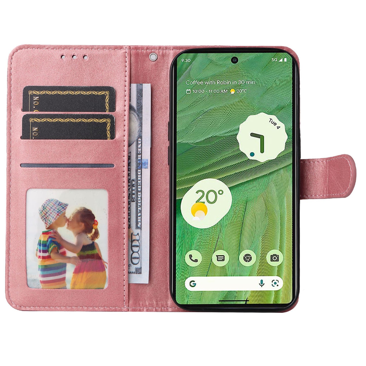 For Google Pixel 7 5G Calf Texture Phone Cover Wallet Stand Shockproof Case with Strap