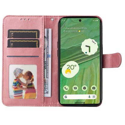 For Google Pixel 7 5G Calf Texture Phone Cover Wallet Stand Shockproof Case with Strap