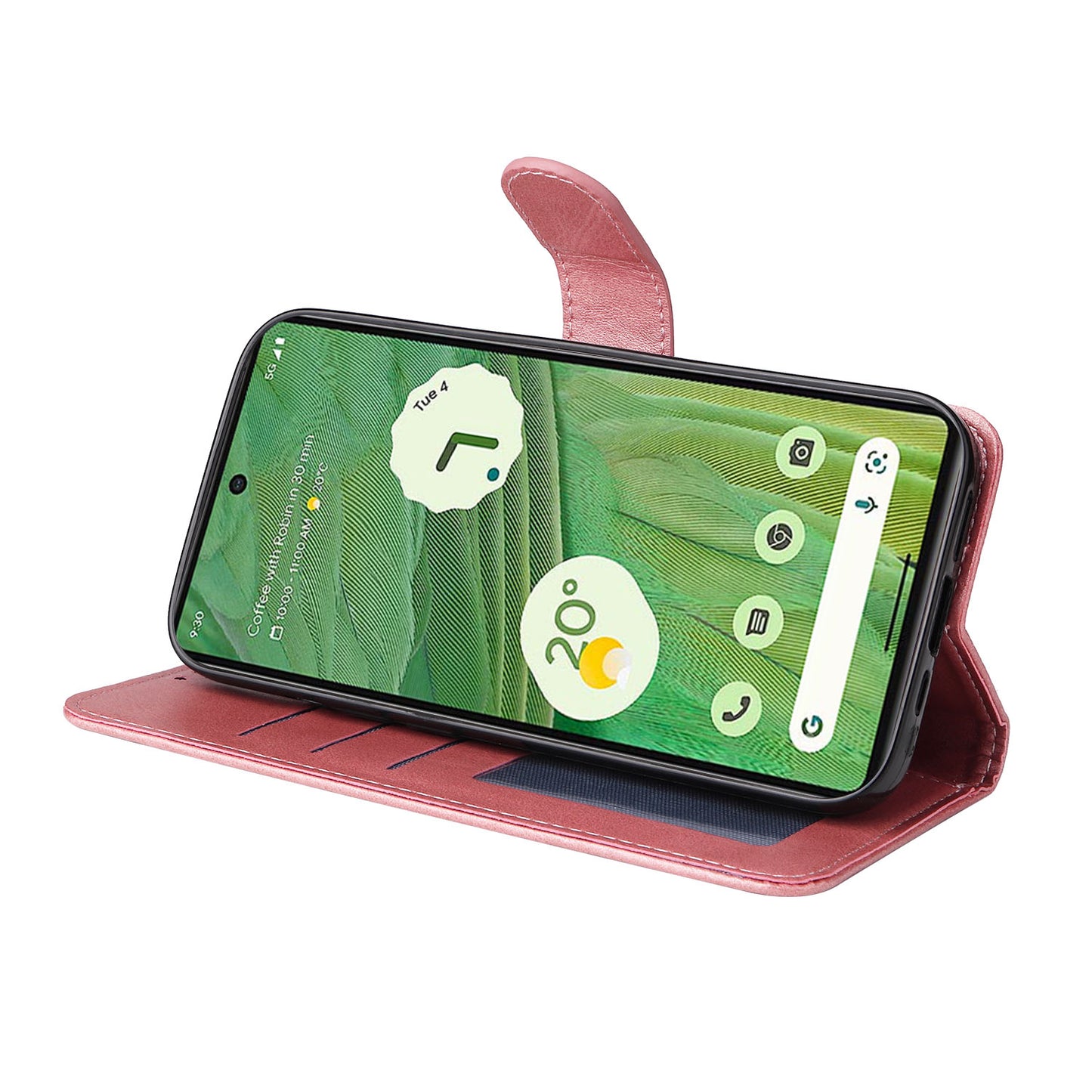 For Google Pixel 7 5G Calf Texture Phone Cover Wallet Stand Shockproof Case with Strap